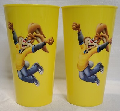 2 Nesquik Bunny Yellow Tall Plastic Cup Rabbit Nestle Nesquick Tumblers Cups