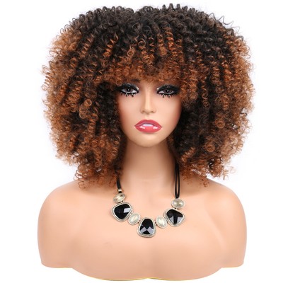 Short Afro Puff Curly Wigs for Women Synthetic Wig with Bang Cosplay Party Wigs