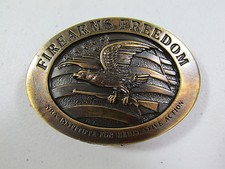 Vintage NRA Firearms Freedom USA Flag Bald Eagle Brass Belt Buckle