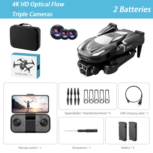 Cuadricóptero V68 2.4Ghz RC Drone Evitación de Obstáculos 4K HD 3 Cámaras WiFi FPV - Imagen 29 de 30