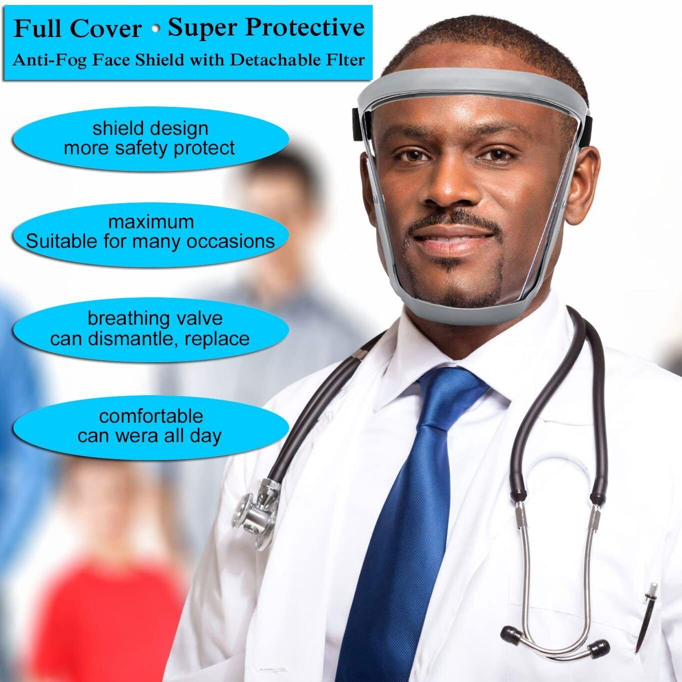 2x Anti-fog Shield Safety Full Face Super Protective Head Cover Transparent Mask