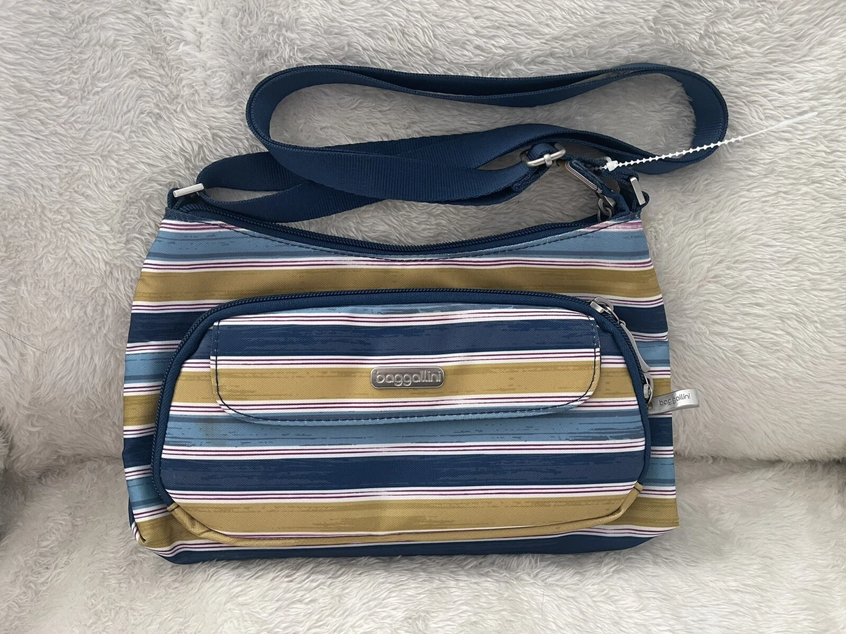 Baggallini Crossbody Blue Pink White Mustard Yellow Striped New