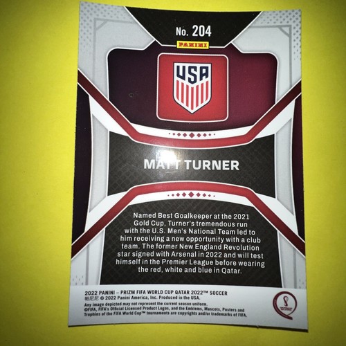 Matt Turner United States USA 2022 Panini PRIZM FIFA World Cup Base #204 - Picture 2 of 2