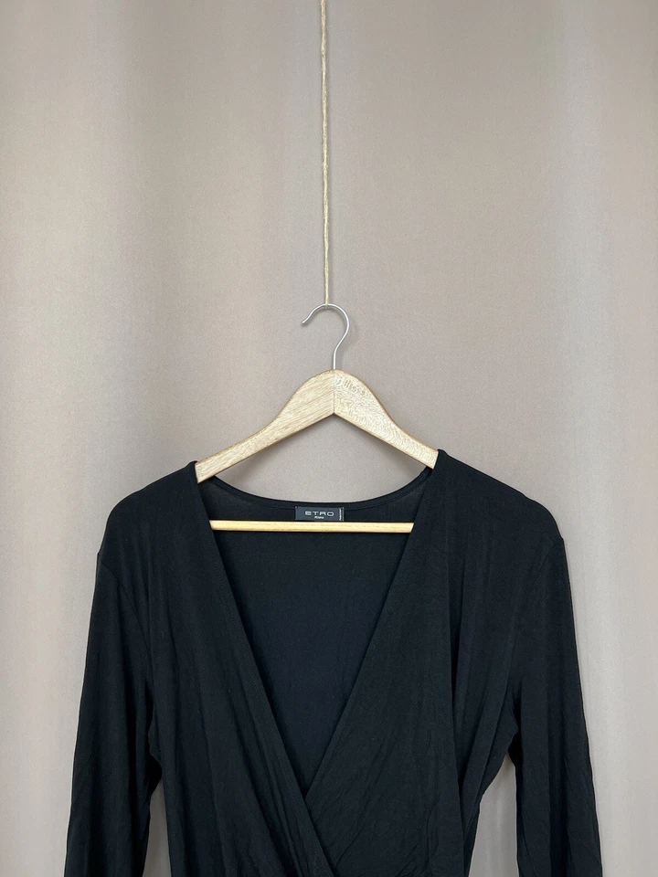 Maxi Vestido Etro Milano Cuello en V Mujer Talla 48 Negro Viscosa/Seda Manga Larga Foto 2 de 4