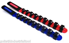 2 GOLIATH INDUSTRIAL 1/2" ABS PLASTIC RED/BLUE SOCKET RAIL HOLDER ORGANIZER RACK