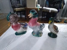 3 porcelain DUCK and a MALLARD each 8" made in Brazil, 2 of them are planters