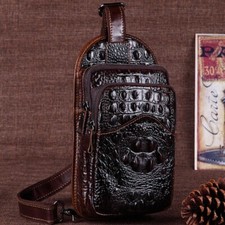 Cowhide Leather Men's Chest Bag Crocodile Pattern Crossbody bag Sling Backpack