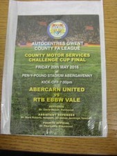 20/05/2016 Gwent County Cup Final: Abercarn United v RTB Ebbw Vale [At Pen-Y-Pou