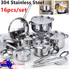 16 Piece Pots Pans Set Tri-Ply Stainless Steel Cookware Set Kitchen Cooking Sets