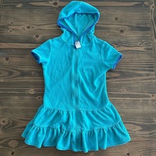 Cat Jack Teal Hooded Swim Coverup Girls XS 4/5 Terry Cloth Zip Pool Beach cs