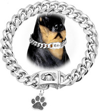 Dog Chain Collars Cuban Link Dog Collar 12Mm with Dog Tag Buckle Silver Cuban Li