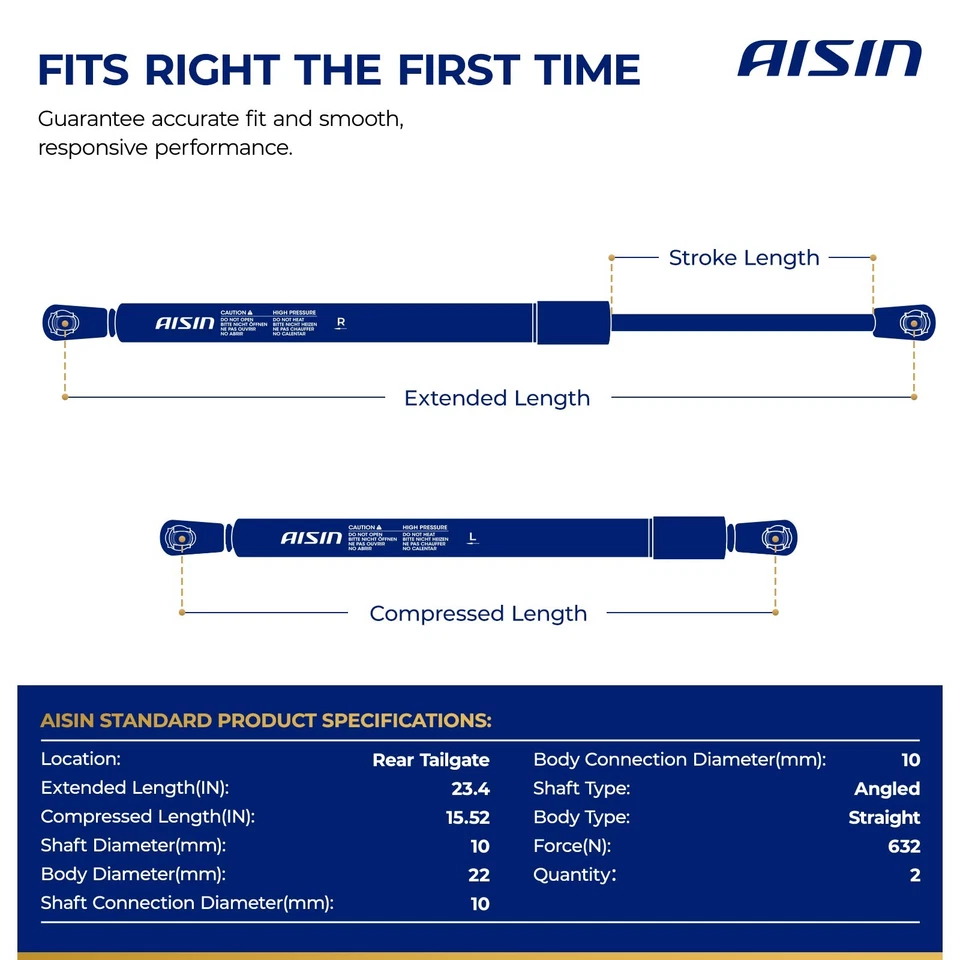 Puntal de soporte de elevación de puerta trasera AISIN GAST-01155 2 piezas para Lexus RX350 2010-2015 Foto 3 de 4