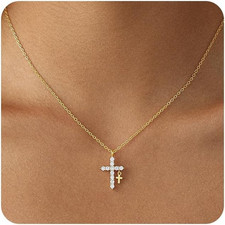 Gold Cross Necklace for Women Layered 14K Gold Plated Chain Cross Necklace Stack