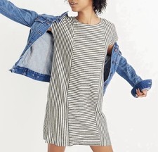 Madewell Linen Stripe-Play Button-Back Tee Dress Size L -  with pockets! 