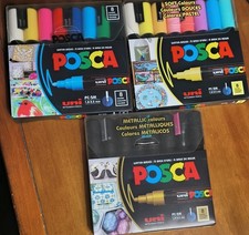 3 8-Color Sets POSCA PC-5M Water-Based Paint Markers: Bright, Metallic, Pastel