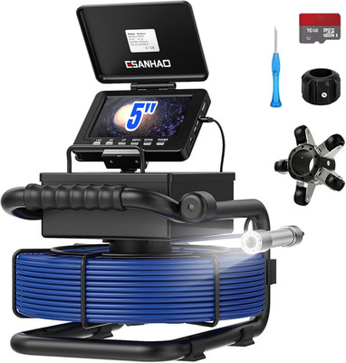 Sewer Camera with 5'' Screen, 164ft Drain Snake & 512Hz Transmitter, DVR Included