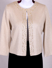 ST.JOHN Women's Knit Metallic Silver Beige Gold Studs Trim Shimmer Jacket Sz 12