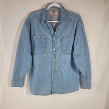 VTG Levi  s Youth XL 20 Denim Shirt Boys Red Tab Blue Cotton Button Up Distressed