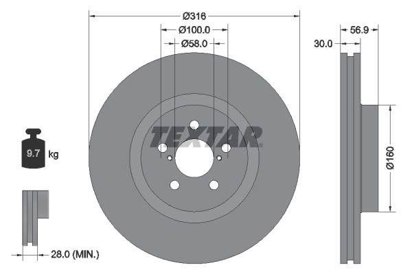 Disques de frein avant Textar 92236503 pour Subaru 26300AG001 ventilés