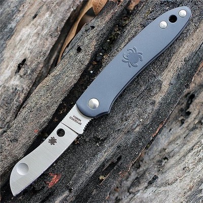 SPYDERCO ROADIE DOUBLE DENT SLIPJOINT FOLDING KNIFE N690Co SS GRAY FRN C189PGY