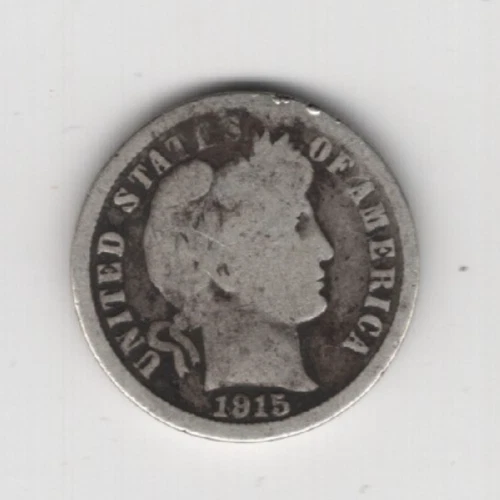 1915 P BARBER DIME 90% SILVER PHILADELPHIA 10¢ UNITED STATES AMERICA TEN CENTS