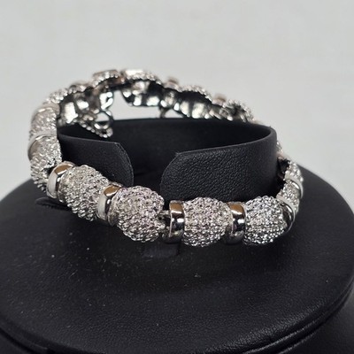 Lovely Monet Silver-Tone Half Sphere Textured Link Bracelet W/ Safety Chain
