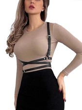 Leather Harness for Women Fashion Goth Chest Pu Black Harness Top Body Punk B...