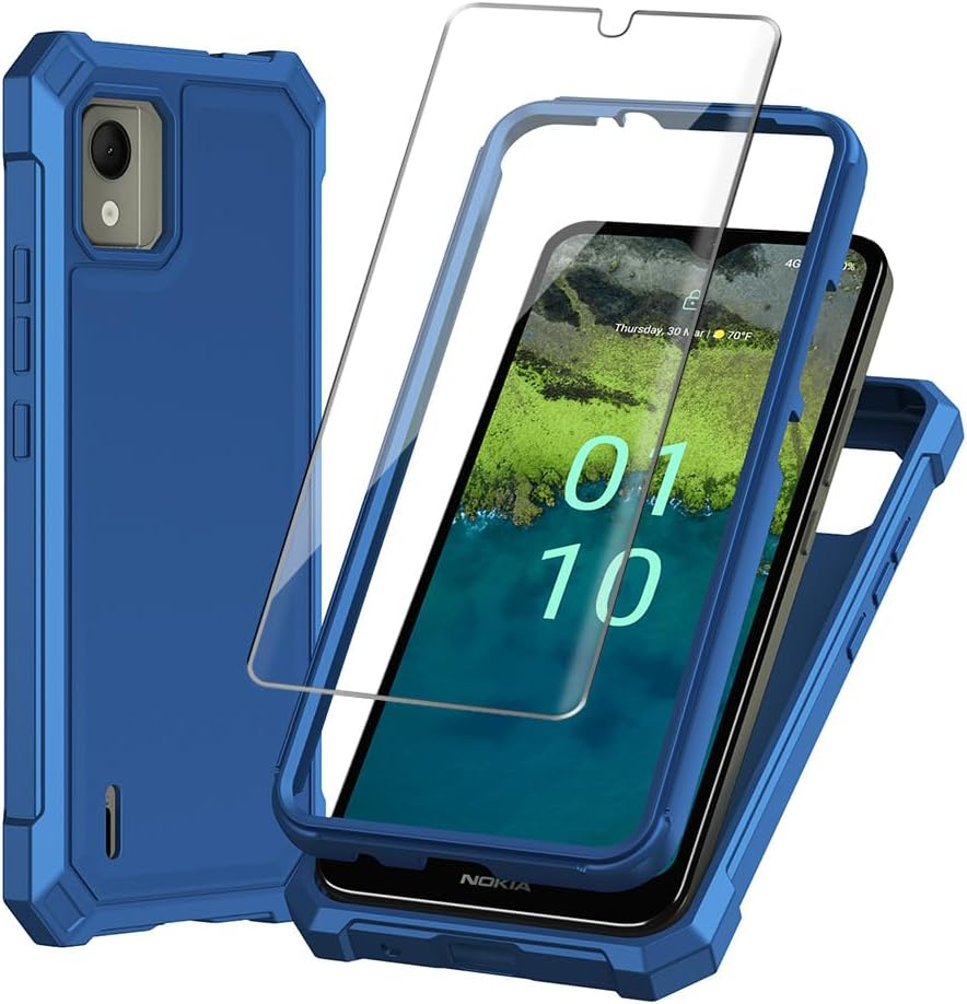 Custodia Ibrida Per Nokia C110 Con Anello Magnetico E Vetro Temperato Incluso - Cover In Plastica, Ricarica Qi, Nuova