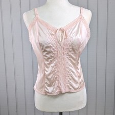 Vintage Gigi Light Pink Nylon Lingerie Cami Tank Top Lace Embroidery Front READ