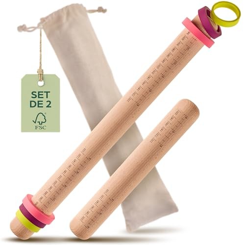 Rouleau à pâtisserie avec anneaux Praknu lot de 2 ustensiles de cuisine en bois pour tarte et pizza