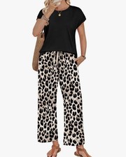 WIHOLL Two Piece Sets for Women Summer Spring Outfits Lounge Sets Black Size L