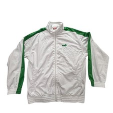 Vintage Retro Puma Track Jacket White Green Full Zip Athletic Mens Size Medium
