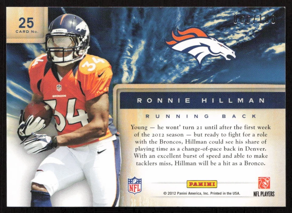 2012 Prestige Draft City Destination Holokote /100 Ronnie Hillman #25 Broncos - Image 2 of 2