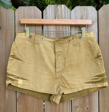 Free People Faded Bleached Distressed Olive Beige Mid Rise Cotton Shorts