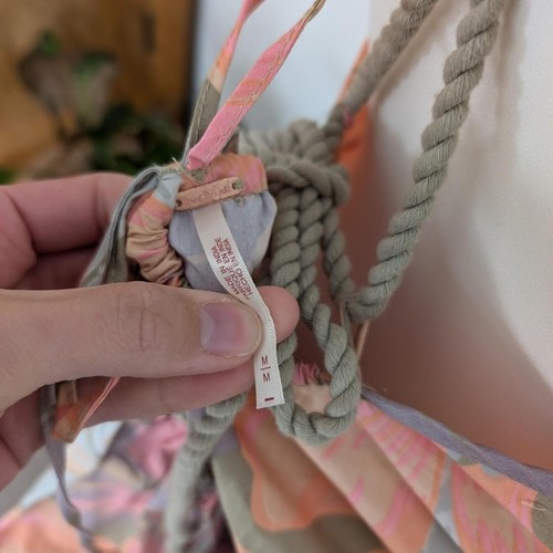 Free People Deserted Island Mini Dress Size M Green Pastel Floral Pockets - Picture 3 of 7