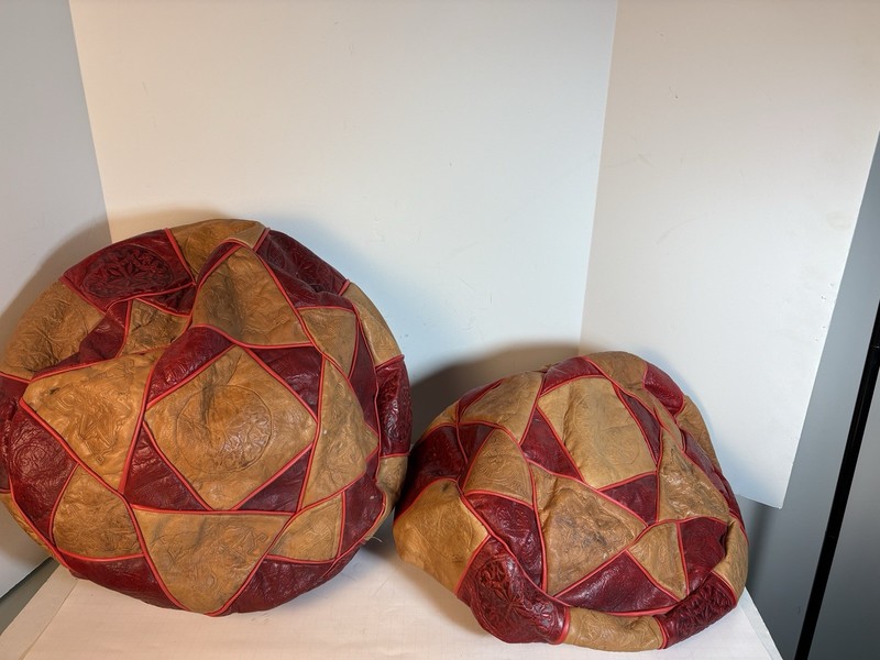 Lot 2 Handmade Genuine Leather Moroccan Marrakesh Pouf Ottoman Cover Only Round