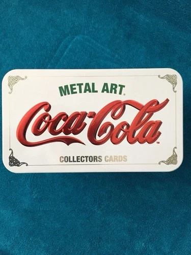 Coca-Cola Metal Art Collectors Cards Set Vintage Santa, 20 Cards in Tin Box 1994