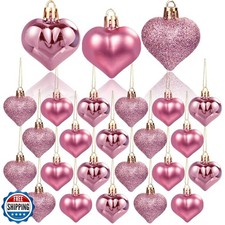 36Pcs Valentine's Day Heart Shaped Ornaments - Rose Gold Heart Tr
