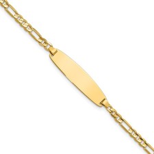 14k Yellow Gold Solid Plate 3.0mm Figaro Link Chain Plate ID Bracelet 8" 3.56gm