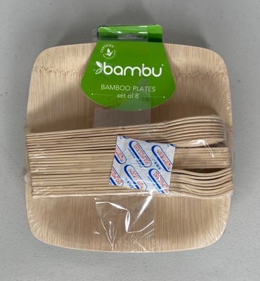 Bambu Veneerware 16 Plates & 24 Cutlery Set 7'' Square Disposable NEW SEALED