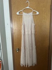 American Rag Ivory Lace Sleeveless Midi Dress High Neck Ruffle Accents Size M