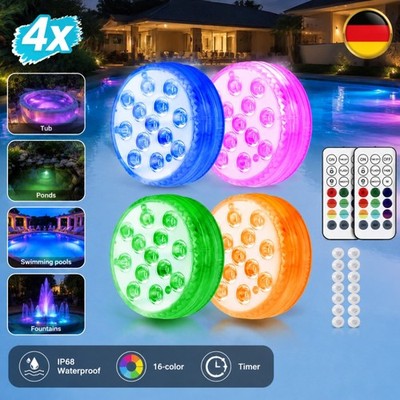 4 Stück Unterwasser LED Poolbeleuchtung Magnetisch mit 2 Fernbedienung - IP68  