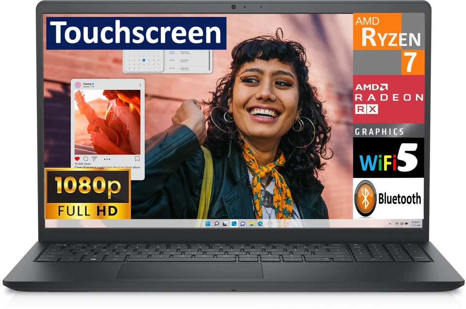 Dell Inspiron 3535 15.6" Touch FHD AMD Ryzen 7 7730U 64GB 1TB SSD W11P Laptop