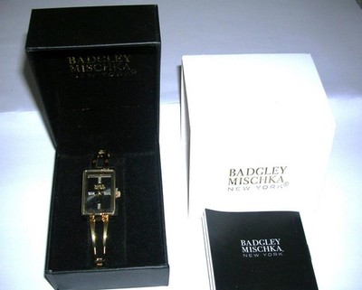 BADGLEY MISCHKA NY WOMEN'S WATCH QUARTZ ANALOGUE BATTERY OPERATED GOLD 9'' NIB