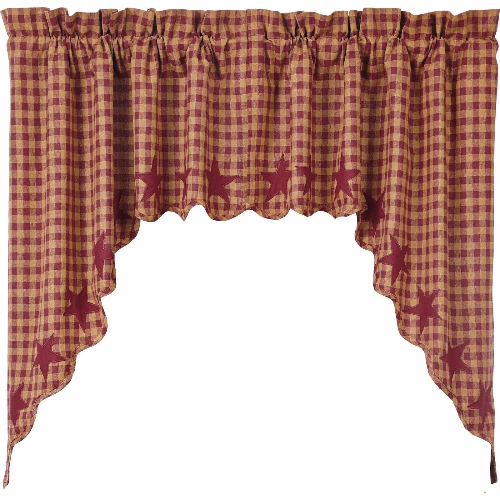 Burgundy Star Patch Scalloped Window Swag Country Farmhouse Red Khaki Tan Check
Opens in a new windo