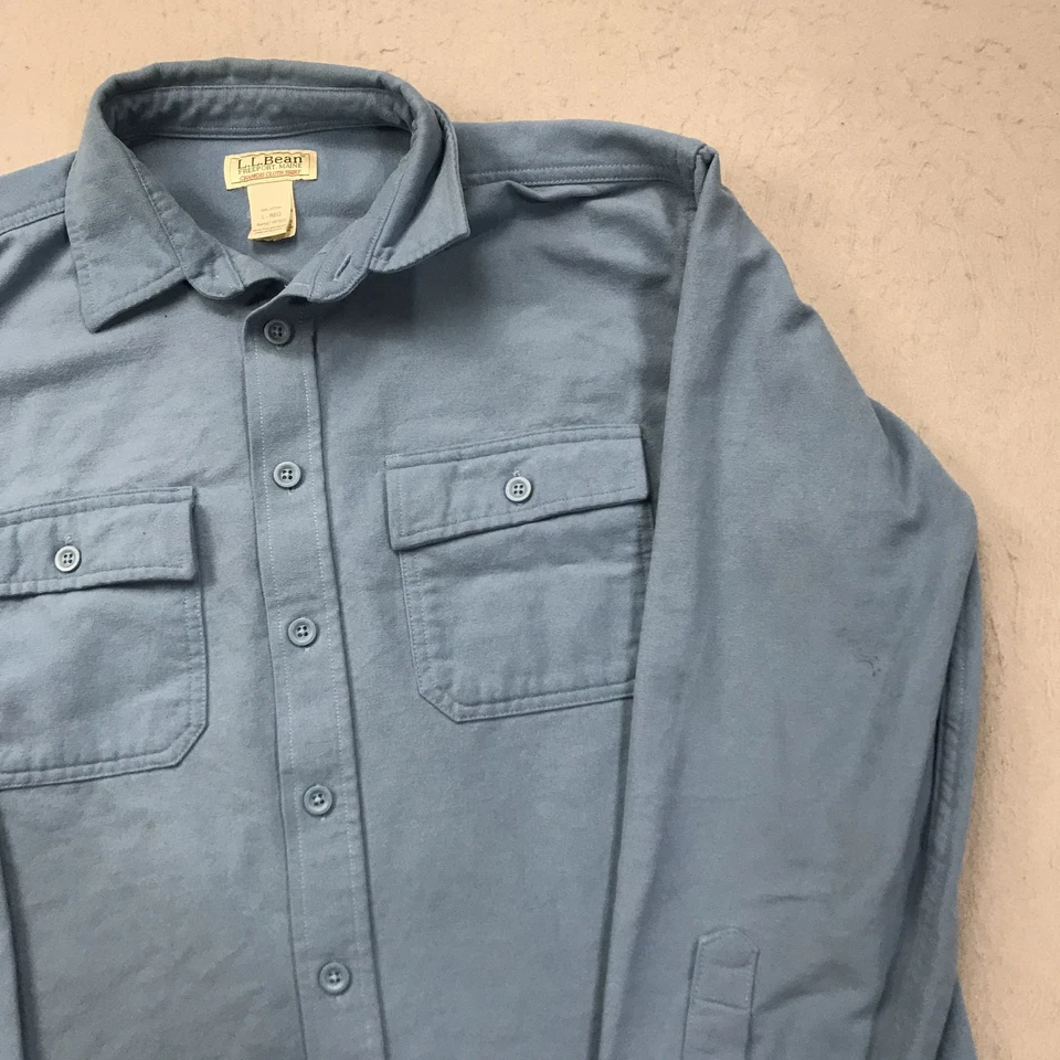 VINTAGE LL Bean Shirt Mens Large Blue Chamois Heavy Flannel Button Outdoor 90s - Image 3 of 4