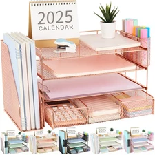 Paper Letter Tray Organizer with File Holder, 4-Tier Desk Accessories & Works...