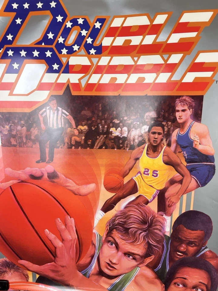 VHTF! Original 1980's DOUBLE DRIBBLE Nintendo NES mail away PROMO Konami Poster  - Image 2 of 4