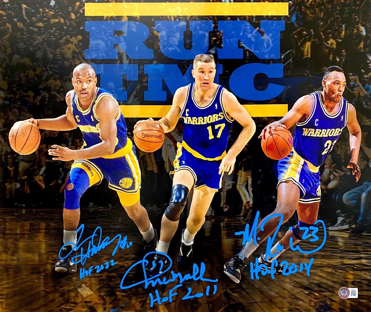 RUN TMC SIGNED 16X20 PHOTO CHRIS MULLIN TIM HARDAWAY MITCH
