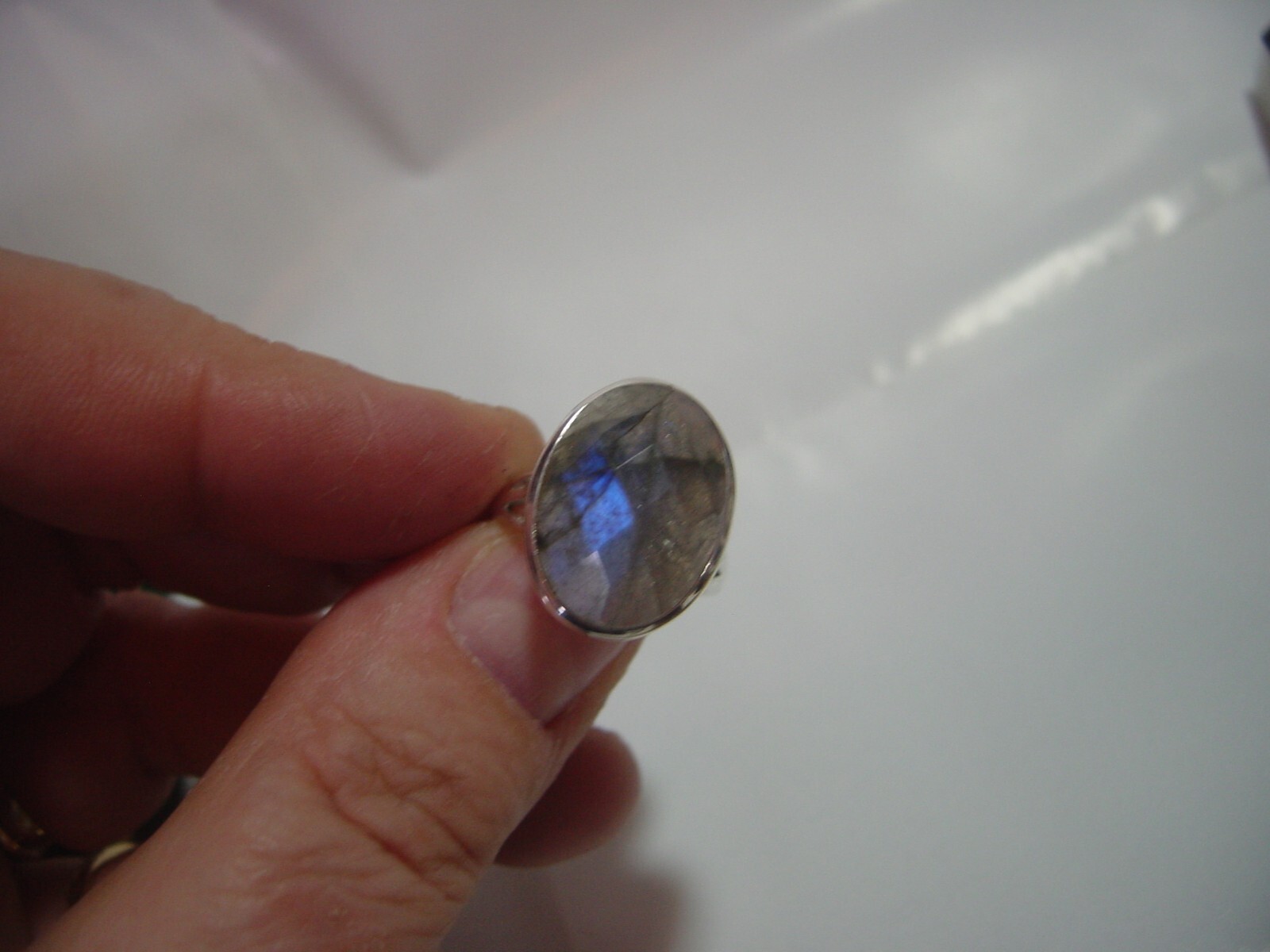 VINTAGE LARGE SOLID SILVER RING-SUPERB RAINBOW LA… - image 9